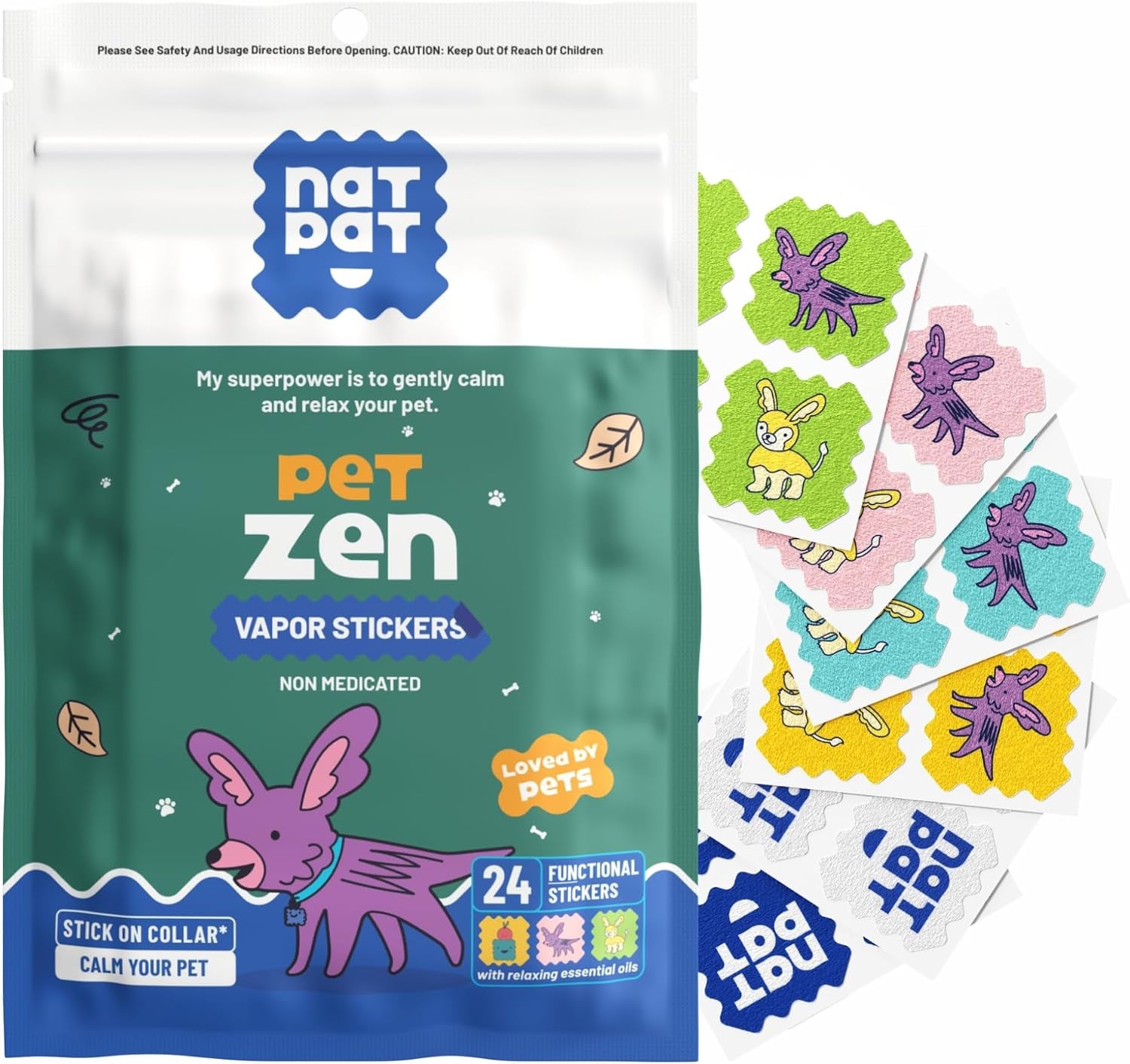 natpat-pet-zen-calming-patches-for-dogs-non-medicated-24-count-plant-based-essential-oils-stress-relief-for-travel-fireworks-anxiety-stick-on-design-for-collars-or-pet-lockets
