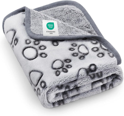 Luciphia Fluffy Paw Print Dog Blanket Large/Medium/Small, Soft Fleece Throw | 300GSM Cozy Blanket for Crate, Couch, Car, Bed. a Puppy & Cat Essential and Dog Gift for Pet Parents,Grey,30"X20"1