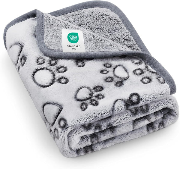 Luciphia Fluffy Paw Print Dog Blanket Large/Medium/Small, Soft Fleece Throw | 300GSM Cozy Blanket for Crate, Couch, Car, Bed. a Puppy & Cat Essential and Dog Gift for Pet Parents,Grey,30"X20"1