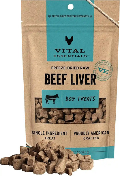 Vital Essentials Freeze Dried Dog Treats | Beef Liver, Single Ingredient | Premium Quality | Grain Free Training Treats for Dogs, 2.1 Oz Bag1