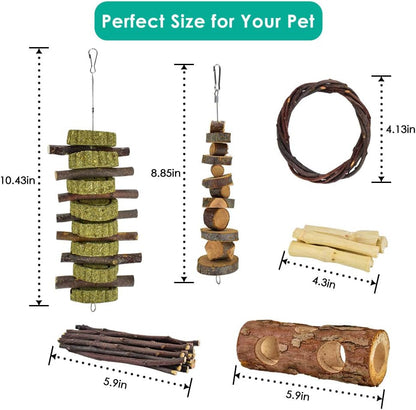 ERKOON New 12 Pack Hamster Chew Toys Gerbil Rat Guinea Pig Chinchilla Chew Toys Accessories, Natural Wooden Dumbbells Exercise Bell Roller Teeth Care Molar Toy for Rabbits Bird Rabbits Hamster Gerbil2