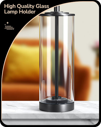 23.6" Glass Table Lamp Set of 2, DIY Refillable, Rotary Switch | Modern Bedside Lamp with Linen Lampshade, E26 Base, Nightstand Light for Living Room, Bedroom, Office3