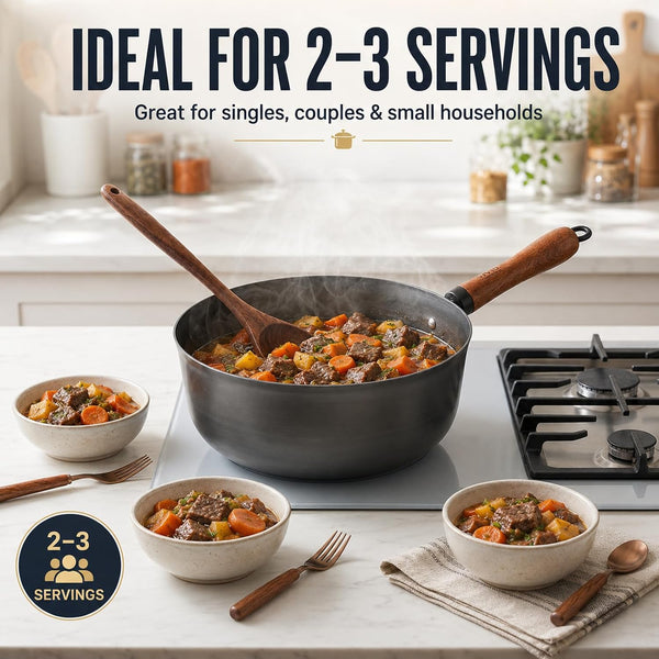 4 Qt Nitrided Carbon Steel Deep Wok with Lid, Flat Bottom | Deep 4 Qt Nitrided Steel for Braising, Soups, Noodles and One-Pot Meals; Wooden Handle; Gas, Electric and Induction Ready.2