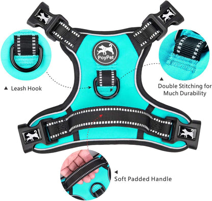 Poypet No Pull Dog Harness with 4 Snap Buckles, Reflective with Front & Back 2 Leash Hooks and an Easy Control Handle [NO Need Go over Dog’S Head](Mint Blue,M)4