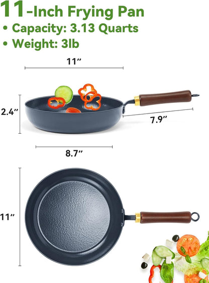 11" Enameled Carbon Steel Skillet, Nonstick Frying Pan | Stay-Cool Wooden Handle, Season-Free Stir-Fry Pan, Non-Toxic PTFE & PFOA Free, Oven-Safe & All Stovetops Compatible9
