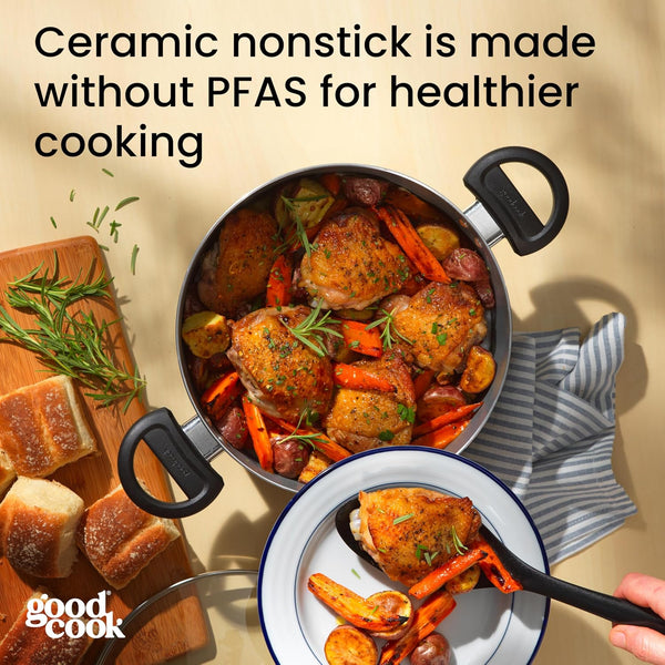 Everyday round Dutch Oven with Lid, Ceramic Nonstick Aluminum, Deep‑Walled Construction for Even Heating, Non‑Toxic PTFE & PFOA Free, 4.7‑Quart, Black4