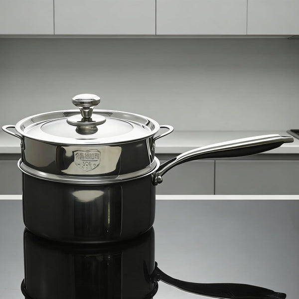 3.5 QT Tri-Ply Stainless Steel Saucepan with Visible Lid Small Pot Sauce Pan for Cooking Milk Noodle Pasta Soup Vegetable, Dishwasher Safe Induction Compatible(Detachable Handle)2