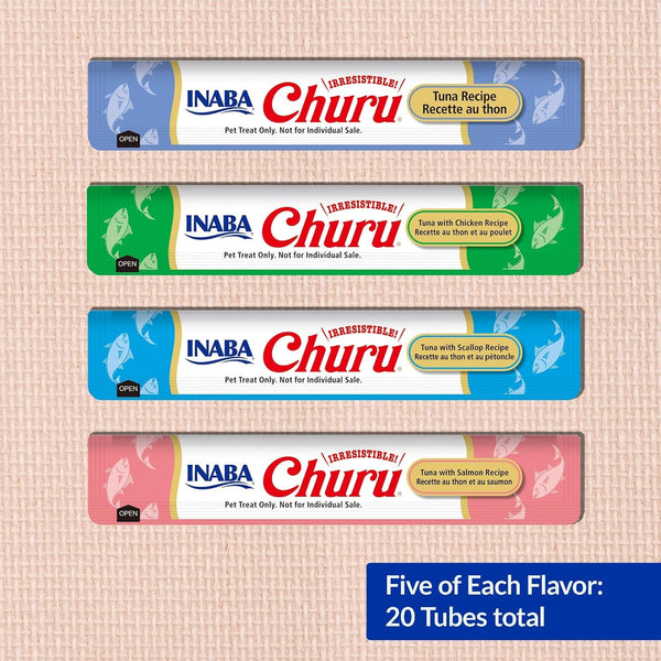 INABA Churu Cat Treats, Lickable, Squeezable Creamy Purée Cat Treat with Green Tea Extract & Taurine, 0.5 Ounces Each Tube, 20 Tubes, Tuna Variety6