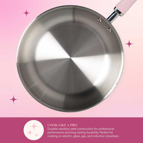 Stainless Steel Pots and Pans Set with Stay-Cool Pink Handles, Tempered Glass Lids, Bonus Heart Shaped Measuring Cups and Spoons, Dishwasher Safe Cookware, 10-Piece Set5