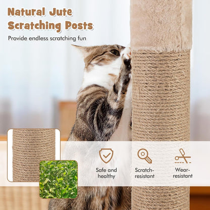 PETSITE 65-Inch Cattail Cat Tree Tower, Multi-Level Cat Tower with Natural Jute Scratching Posts, Cat Bed, Top Perch, Dangling Balls and Jumping Platforms, Modern Tall Cat Tree for Indoor Cats8