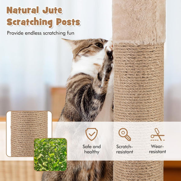 PETSITE 65-Inch Cattail Cat Tree Tower, Multi-Level Cat Tower with Natural Jute Scratching Posts, Cat Bed, Top Perch, Dangling Balls and Jumping Platforms, Modern Tall Cat Tree for Indoor Cats8