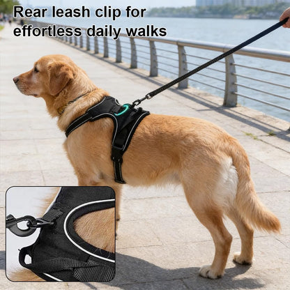 No Pull Dog Harness, Adjustable Pet Vest with Front/Back Leash Clips, Reflective Comfortable Vest Harness for Large Dogs, Easy Control Handle for Walking-Black L8