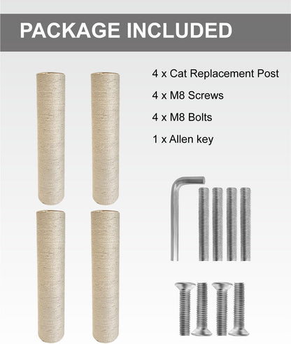 TIMHAKA Cat Scratching Post Replacement, 4 PCS 15.7 Inch Sisal Pole Cat Tree Replacement Posts, Refill Sisal Rope Scratcher Posts for Indoor Tree Tower, Scratch Post Replacement for Refurbishment2