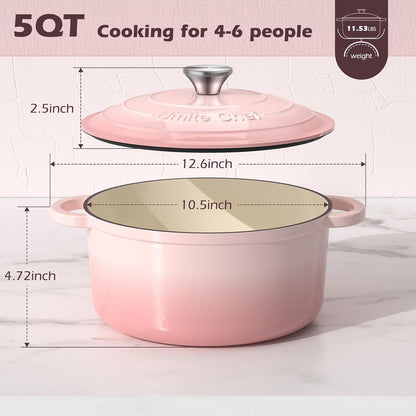5QT Enameled Cast Iron Dutch Oven Pot with Lid, Heavy-Duty Cookware for Bread Baking, Braising, Stews, Roasting, Wedding Registry Ideas & Gifts (Pink)3