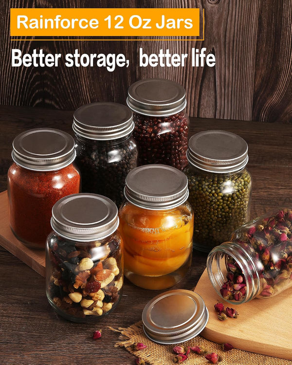 Mason Jars 12 Oz 20 Pack Glass Jars with Silver Lids Food Storage | Regular Mouth Canning Jars for Pickles,Meal Prep,Crafts with 20 Labels and 1 Pen.Food Storage Frascos De Vidrio Con Tapa Para2