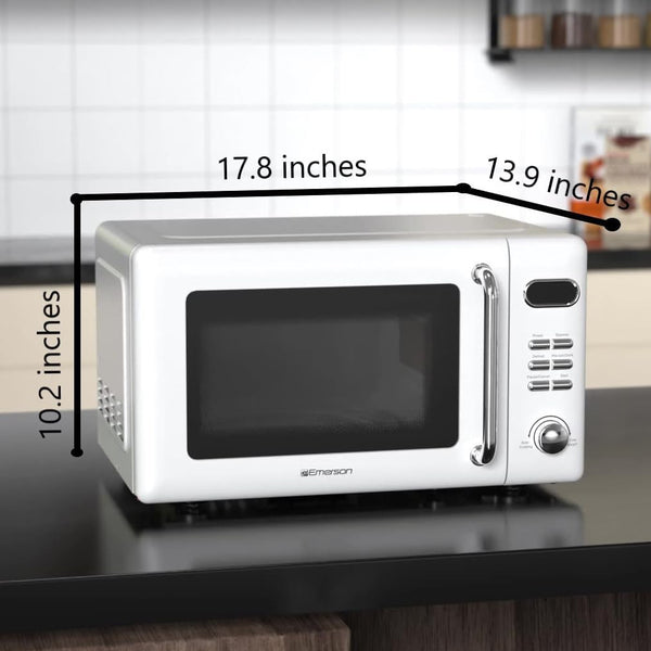 MWR7020W Compact Countertop Microwave Oven with Button Control, LED Display, 700W 5 Power Levels, 8 Auto Menus, Glass Turntable and Child Safe Lock, 0.7, Retro White5