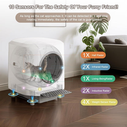 Automatic Litter Box, Self Cleaning Litter Box, Odor Control, 90L Capacity | Large with APP Control and Safety Sensor, Ellenpent, for Multiple Cats, Large Cat, with 3 Rolls of Garbage Bags4