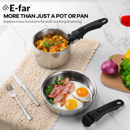 9Pcs Stainless Steel Cookware Set, 3-Ply Pots and Pans Set W/Detachable Handle & Lid, Induction Cookware Kitchen Cooking Set for RV Camping, Nontoxic Whole Clad Frying/Saute/Sauce Pan, Oven Safe3