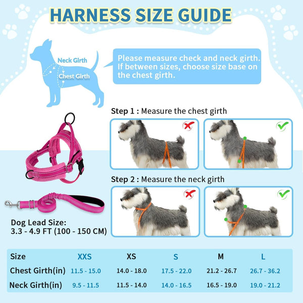 Slowton No Pull Small Dog Harness and Leash Set, Puppy Soft Vest Harness Neck & Chest Adjustable, Reflective Lightweight Harness & Anti-Twist Pet Lead Combo for Small Medium Dogs (Fuchsia, XXS)5