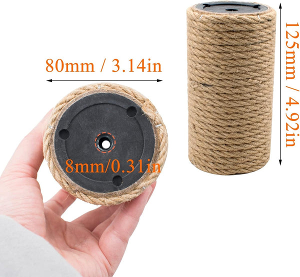 2 Pack Cat Scratching Posts Jute Rope Replacement Scratcher Refill Post for Cats Cube Tower Kittens Scratch Pole Perch Interactive Toys Carpeted Furniture Accessories Deterrent Tree 4.92'' (M8 Screws)2