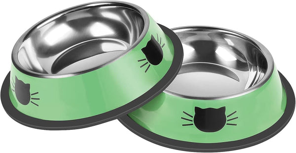 Serentive 2 Pcs Non-Slip Stainless Steel Small Cat Food Bowls - Unbreakable, Thicken 7 Oz Cat Dishes - Indoor, Removable Rubber Base, Easily Clean, Lovely Color9