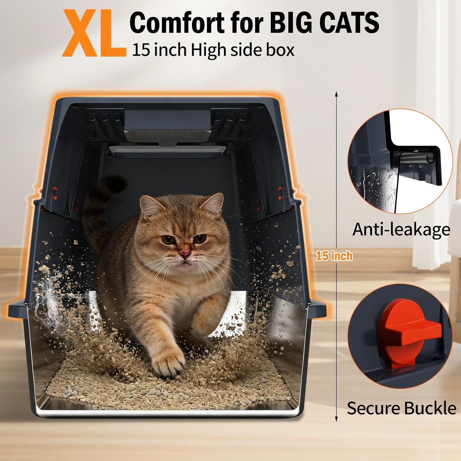stainless-steel-litter-box-with-lid-enclosed-metal-litter-box-extra-large-kitty-litter-pan-covered-with-scoop-pedal-odor-control-odor-free-front-flip-top-entry-black