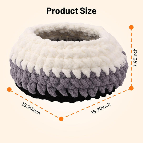 Handwoven Soft Cat Cave Bed, Indoor Cat Beds with Washable round Nest | Kitten House & Cat Furniture, White & Gray7