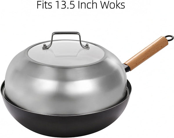 12.75 Inch (12.2 Inch Inner Diameter) Stainless Steel Basting Cover, for 13.5 Inch Wok, Melting Dome for Griddle Cooking, round Steaming Cover Lid with Tempered Glass Top and Steam Holes8