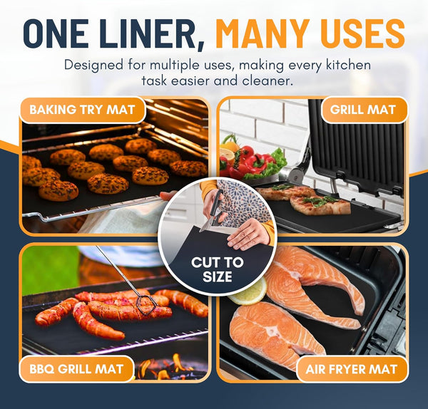 Oven Liners for Bottom of Oven - 2 Pack Large Heavy Duty Mats, 17”X25” Non-Stick Reusable Liner for Electric, Gas, Toaster Ovens, Grills - BPA & PFOA Free Kitchen Accessory to Keep Oven Clean (Black)6