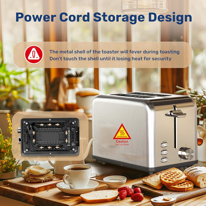 Stainless Steel Toaster 2 Slice with Extra Wide Slot & Removable Crumb Tray, 6 Shade Settings and Bagel/Defrost/Cancel Functions, Compact Oven, for Various Bread & Waffle, Silver New5