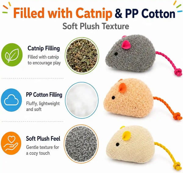 20-Pack Catnip Mouse Toys - Assorted Colors, Plush Mice with Catnip, Interactive Cat Toys for Indoor Kittens & Adults, Durable Cat Teaser Set3