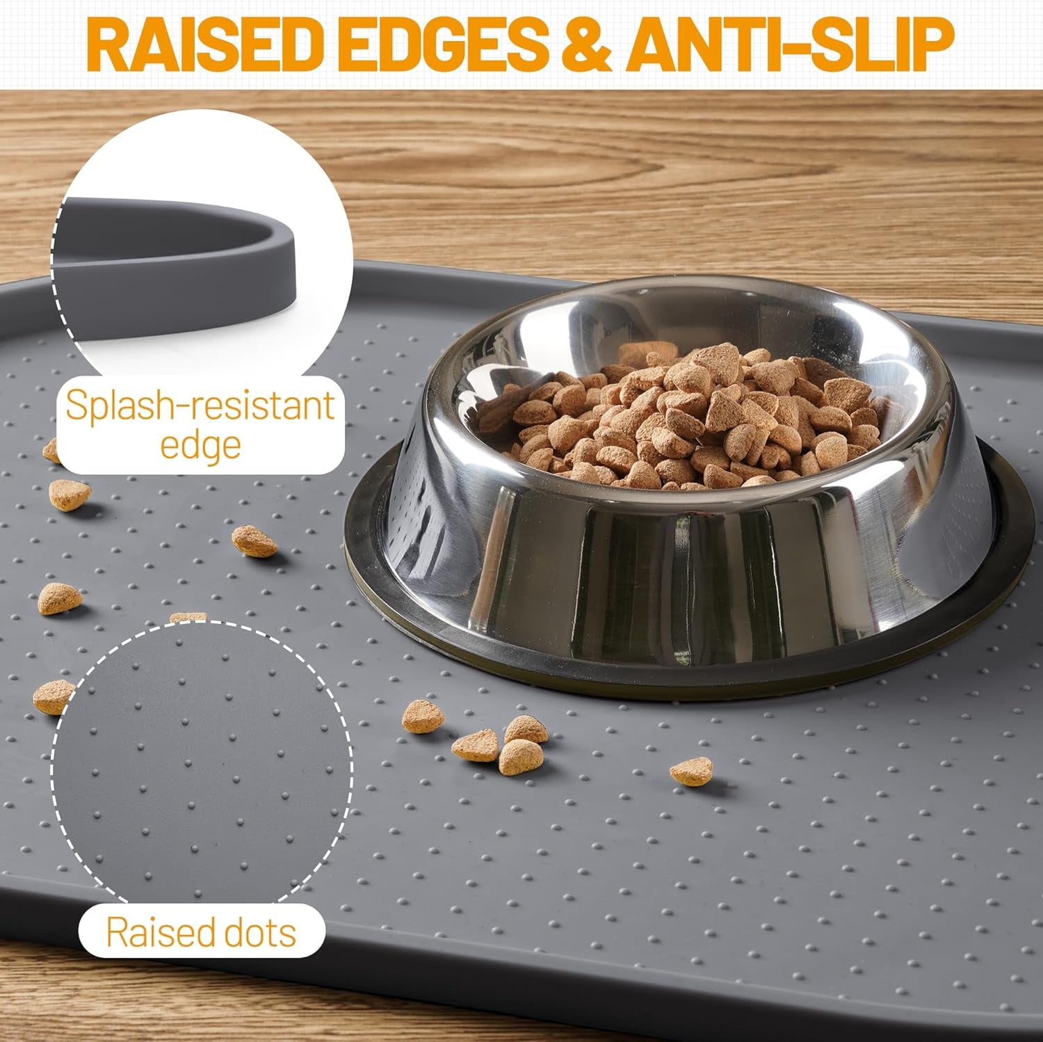 hubulk-100-waterproof-silicone-pet-feeding-mat-with-raised-edge-for-food-and-water-dog-bowl-mats-cat-bowls-placemat-with-high-lip-protects-floor-for-cats-and-dogs-gray-19-l-x-12-w