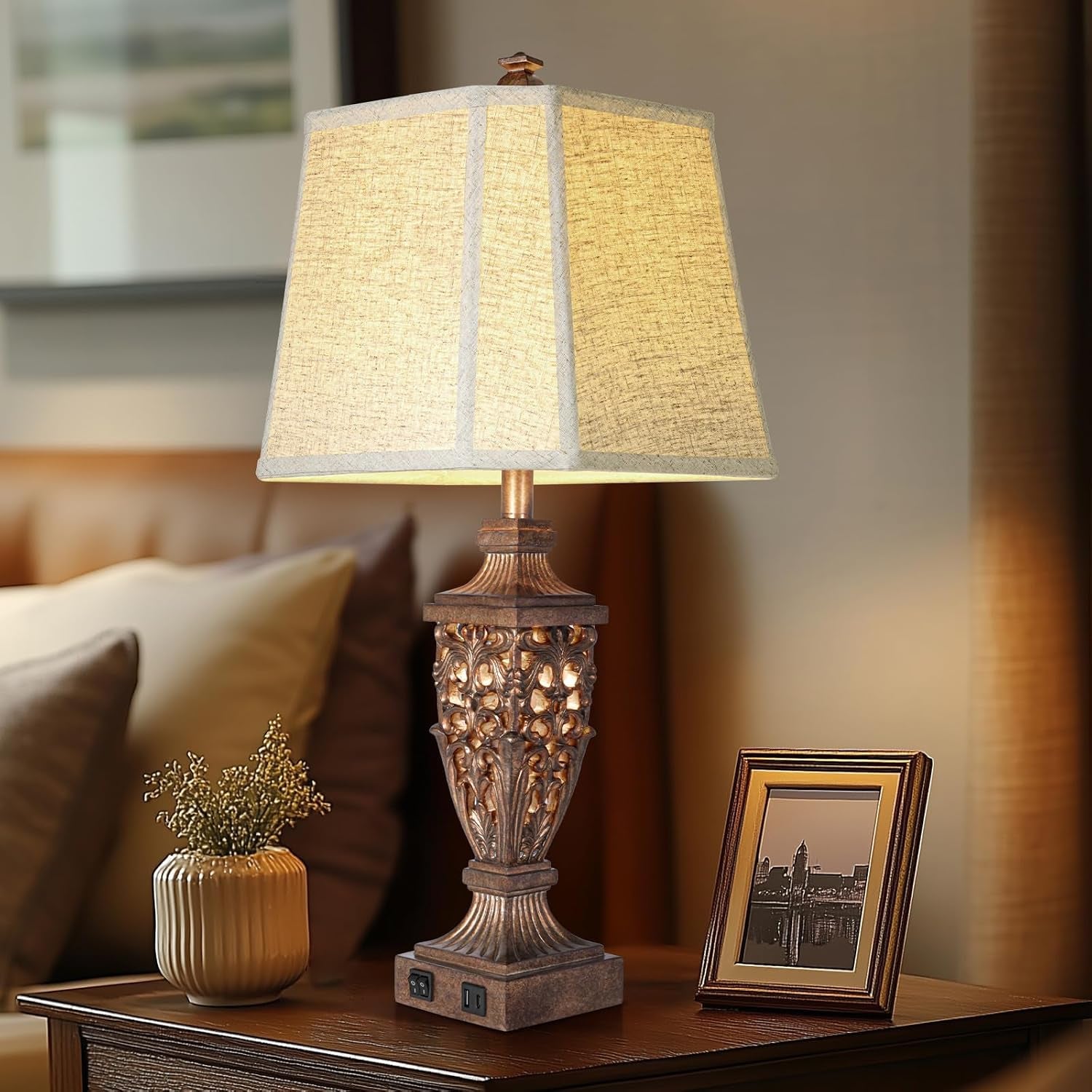 vintage-resin-table-lamps-with-night-light-for-bedroom-living-room-28-5-tall-night-light-farmhouse-table-lamps-set-of-2-with-usb-a-c-charging-ports-linen-shade-bulb-included-bedside-lamp