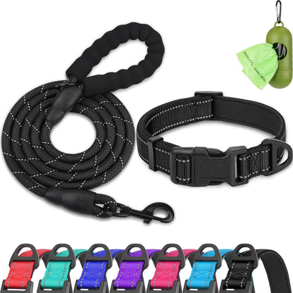 Dynmeow Reflective Dog Collar and Leash Set for Large Dogs, Teal | Soft Neoprene Padded, 6FT Climbing Rope, Ideal for Daily Outdoor Walking or Indoor Wearing, Night Visible for Safety7