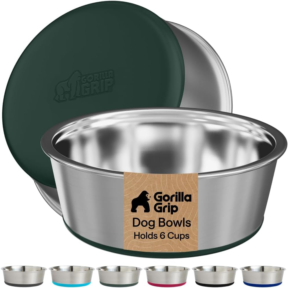 gorilla-grip-dog-bowls-food-grade-304-stainless-steel-holds-2-us-cups-each-16-fl-oz-food-and-water-bowl-for-feeding-dogs-and-cats-dishwasher-safe-rust-resistant-bpa-free-rubber-base-2-set-black