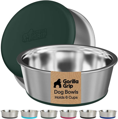 GORILLA GRIP Dog Bowls, Food Grade 304 Stainless Steel, Holds 2 US Cups Each (16 Fl Oz) Food and Water Bowl for Feeding Dogs and Cats, Dishwasher Safe, Rust Resistant BPA Free Rubber Base, 2 Set Black40