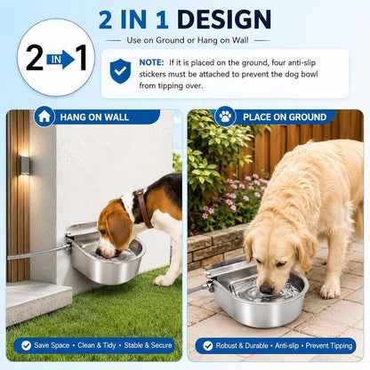BWOGUE Automatic Water Dispenser for Dogs,1Gal Outdoor Automatic Water Bowl | Outdoor Dog Water Dispenser with Float Valve, Stainless Steel Bowl, 1/2 in & 3/4 in Faucet Fit, Wall/Ground Use,Dogs,Chickens3