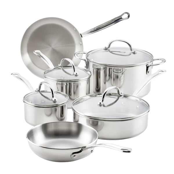 Millennium Stainless Steel Pots and Pans with Lids, Induction Ready, Compatible with All Cooktops, Metal Utensil Safe, 10 Piece Cookware Set, Dishwasher Safe - Stainless Steel1