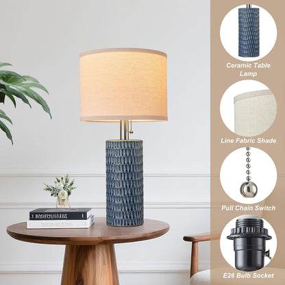 20.5" Modern Ceramic Table Lamps for Bedroom Set of 2, Bedside Lamps for Night Stands with Beige Lampshade, Farmhouse Table Lamp for Living Room Office Dorm, Blue5