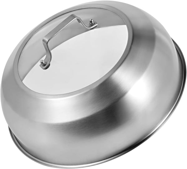 12.75 Inch (12.2 Inch Inner Diameter) Stainless Steel Basting Cover, for 13.5 Inch Wok, Melting Dome for Griddle Cooking, round Steaming Cover Lid with Tempered Glass Top and Steam Holes1
