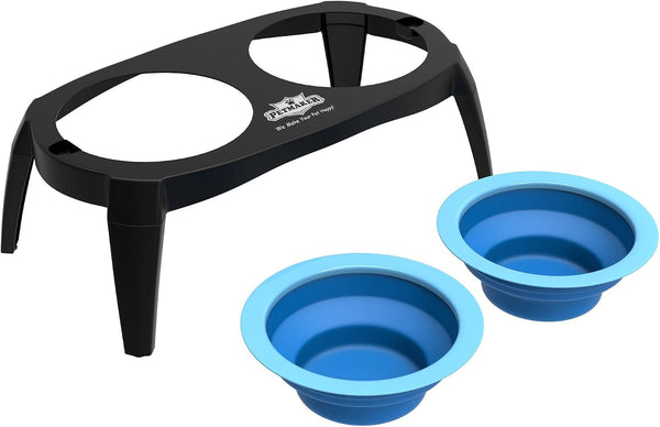 Elevated Pet Bowls Collection with Non Slip Stand for Dogs and Cats-Removeable and Collapsible Silicone Feeder for Food and Water- 16 Oz Each by PETMAKER (Pink), Blue8