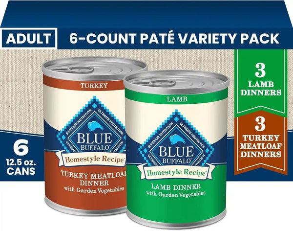 Blue Buffalo Homestyle Recipe Wet Dog Food Paté Variety Pack, Chicken Dinner & Beef Dinner with Garden Vegetables, Made with Natural Ingredients, 12.5-Oz. Can (6 Count, 3 of Each)21