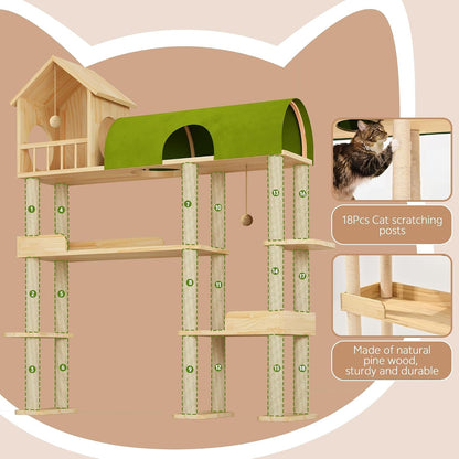 60'' Cat Tree for Automatic Litter Box, for Heavy Cats up to 22Lbs | Solid Wood Large Cat Tower with Tunnel & House, Space-Saving for Indoor Multi-Pet Households, Stops Furniture Scratching6