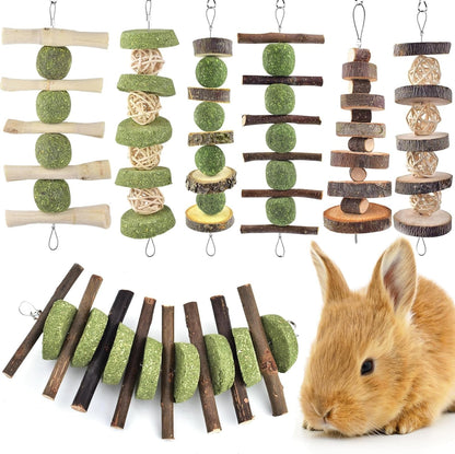 ERKOON Bunny Chew Toys, Rabbit Chew Toys for Teeth Grinding, Improve Dental Health, 100% Natural Apple Wood Timothy Grass Cake Treats for Rabbits Guinea Pigs Chinchillas Bunnies Hamsters (3 Pcs)8