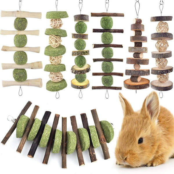 ERKOON Bunny Chew Toys, Rabbit Chew Toys for Teeth Grinding, Improve Dental Health, 100% Natural Apple Wood Timothy Grass Cake Treats for Rabbits Guinea Pigs Chinchillas Bunnies Hamsters (3 Pcs)8