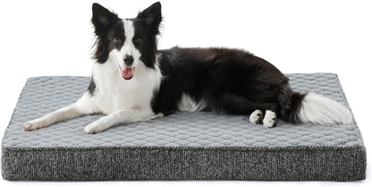 JOEJOY Orthopedic XL Dog Bed for Large Dogs, Waterproof Dog Bed for Crate with Washable Removable Cover, Extra Thick Egg-Crate Memory Foam Pet Beds, Grey, 41"X27"12