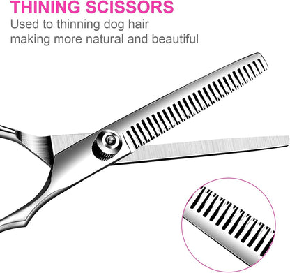 TINMARDA Dog Grooming Kit, Professional Stainless Steel Dog Grooming Scissors with Curved Shears, Pink Finger Rings - 4 Piece Sharp Durable Pet Shears for Dogs Cats at Home Salon-Quality Grooming4