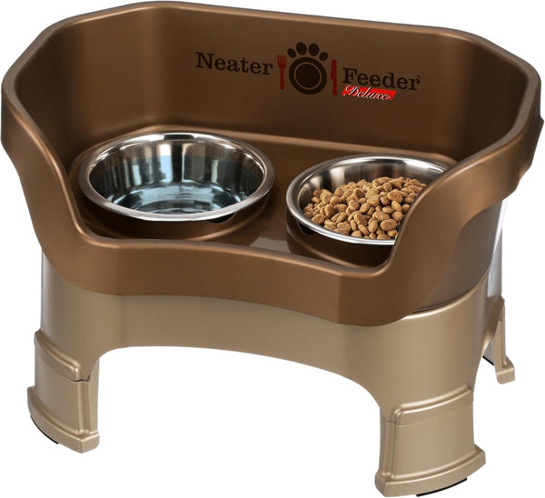 Neater Feeder Deluxe Mess-Proof Elevated Dog Bowls for Small Dogs (Up to 19 Lbs), 2 Height Adjustable (6” & 7.5”) No-Spill Raised Dog Bowl Stand, Stainless Steel Food Bowl Set, Made in USA, Cappuccino34