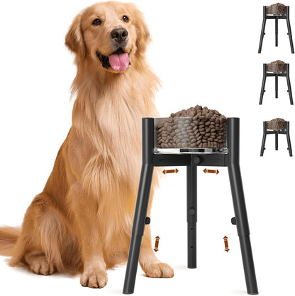 Dog Bowl Stand for Medium Large Dogs, Adjustable Width Elevated Dog Bowls 7-10.6", Raised Dog Food Water Bowls, 11 Inch Tall Single Holder, Black,Bowl Not Included17
