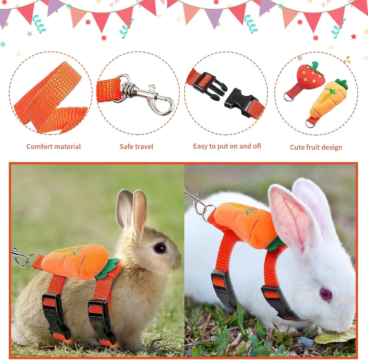 4-sets-adjustable-bunny-rabbit-harness-and-leash-set-small-pet-cute-vest-harness-leash-ferret-harness-guinea-pig-harness-ferret-leash-with-decorations-for-bunny-kitten-puppy-small-pets